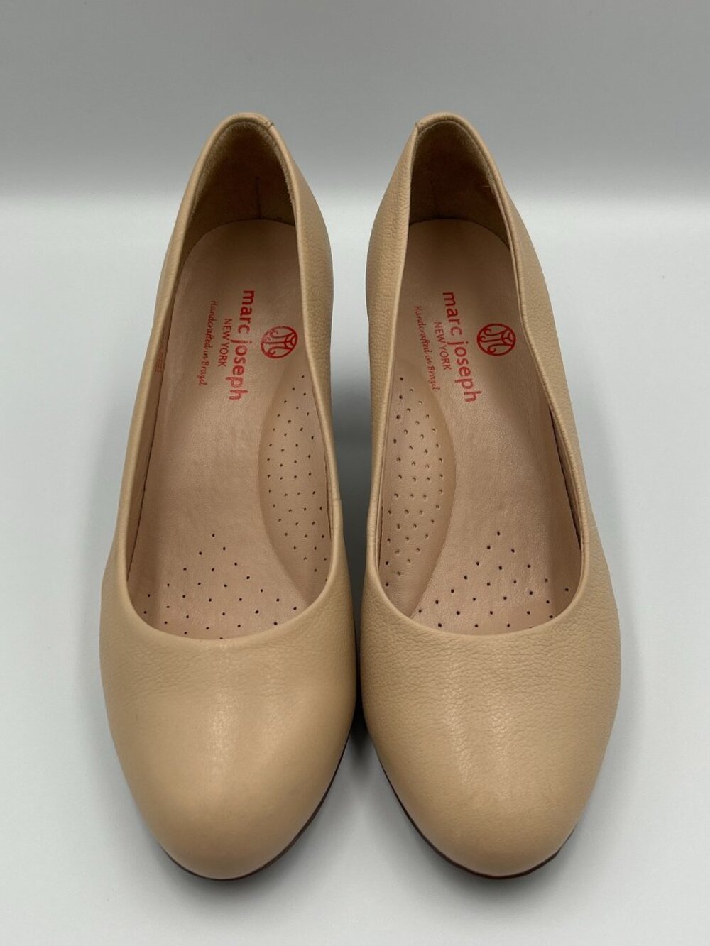 MARC JOSEPH Midtown Pumps Womens 6 Beige Leather Chunky Block Heel Dress Shoes